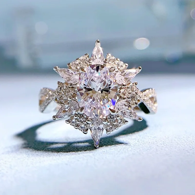 

Spring Qiaoer 925 Sterling Silver 6*8MM Oval High Carbon Diamonds Engagement Fine Jewelry Wedding Engagement 18K Gold Ring