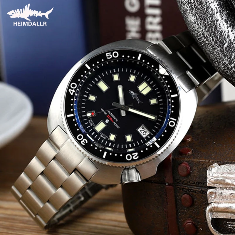 Heimdallr Orologio Meccanico Vintage Da Uomo 44Mm Quadrante Nero Zaffiro Nh35A Orologio Con Movimento Automatico 200M Orologi Subacquei Impermeabili