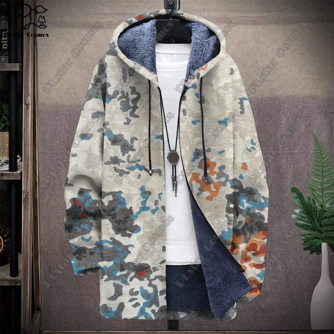3D printed colorful tribal retro pattern hooded zipper warm and cold-proof jacket for your own winter casual series-F4