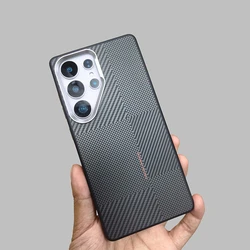 Magnetic Carbon Fiber Texture Phone Case with Wireless Charging - Matte Hard Shockproof Cover - Galaxy S23 Ultra (Silver)