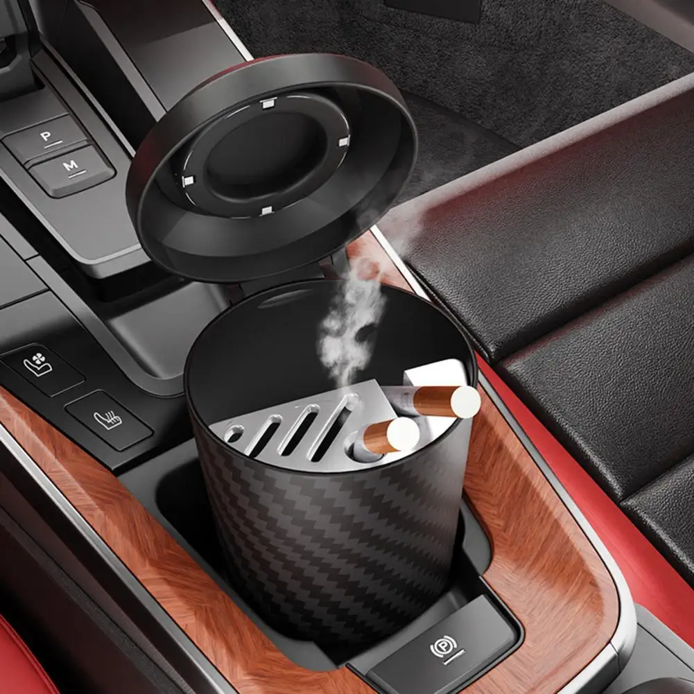 CA-421 Portable Car Ashtray with Lid and LED Diamond Surface Design  Suitable for Car Indoor or Outdoor Black 