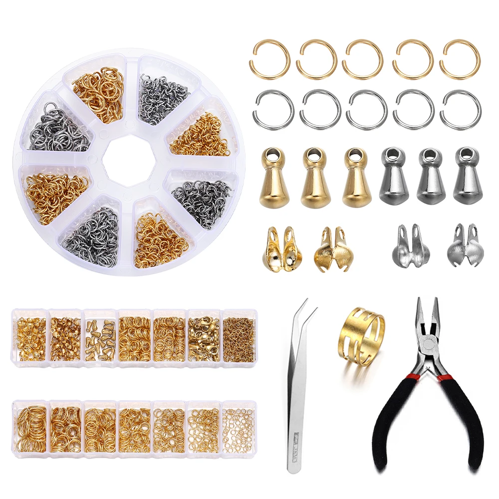 1Box Jewelry Making Kits Stainless Steel Lobster Clasp Jump Rings End Crimps Beads Box Sets Handmade Bracelet Necklace Findings
