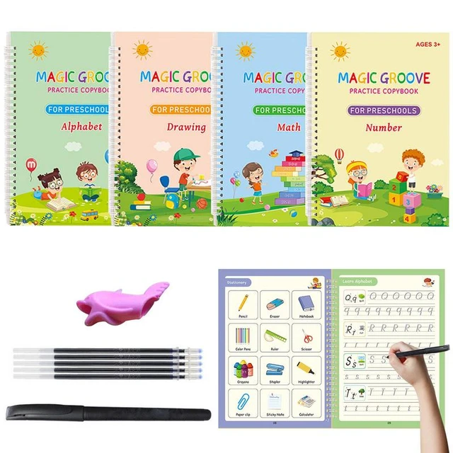 Grooved Writing Books For Kids Pencil Grips For Kids Handwriting Reusable 5  Copy Books Writing Practice For Kids Preschool - AliExpress