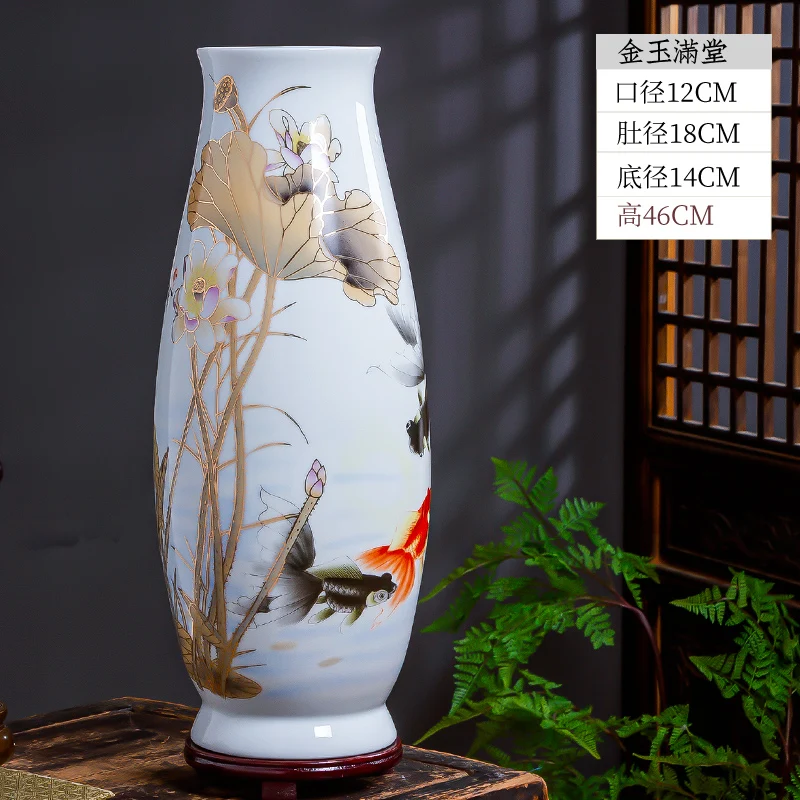 

Jingdezhen Ceramics Hand-Painted Large Vase Flower Arrangement Home Living Room Wine Cabinet New Chinese Decoration Ornaments