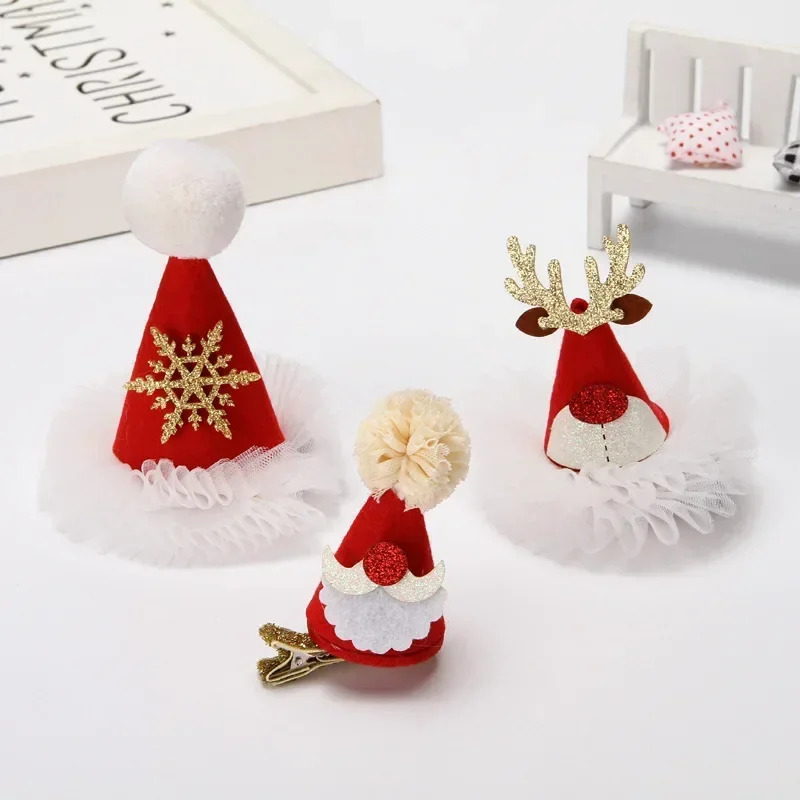 Christmas Decorative Hair Clips Sell Cute Headwear Hair Clips Sequins Christmas Hats Small Hat Decorative Supplies