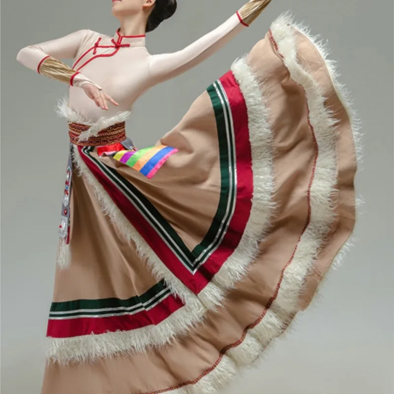 

Tibetan Dance Performance Costumes Female Art Exam Practice Skirt Large Swing Grade Examination Exercise Clothing
