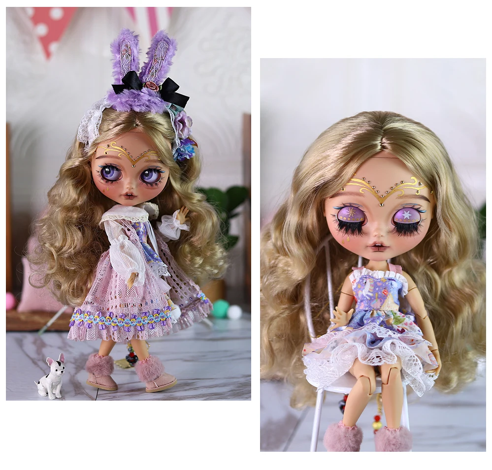 جيسمين - پريميئم Custom Neo Blythe سونهري وارن سان گڏي، ٽين چمڙي ۽ مٽيءَ جو مسڪرائيندڙ چهرو 5