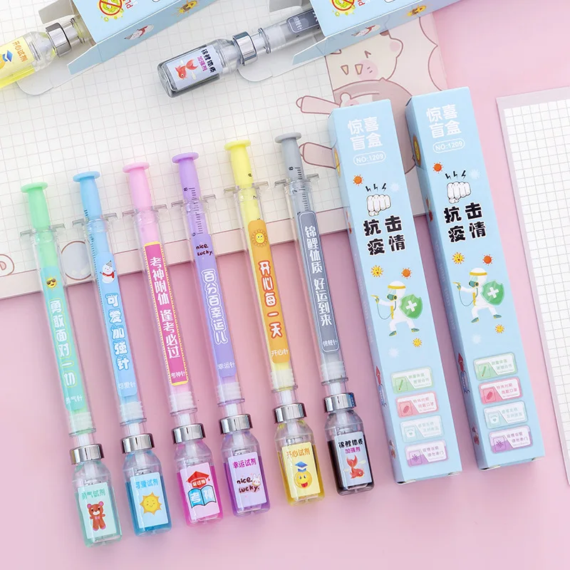 

60Pcs Kawaii Gel Pen Needle Syringe Vaccine Shaped Signature Pen Ballpoint 0.5mm Black Neutral Pens School Office Stationary