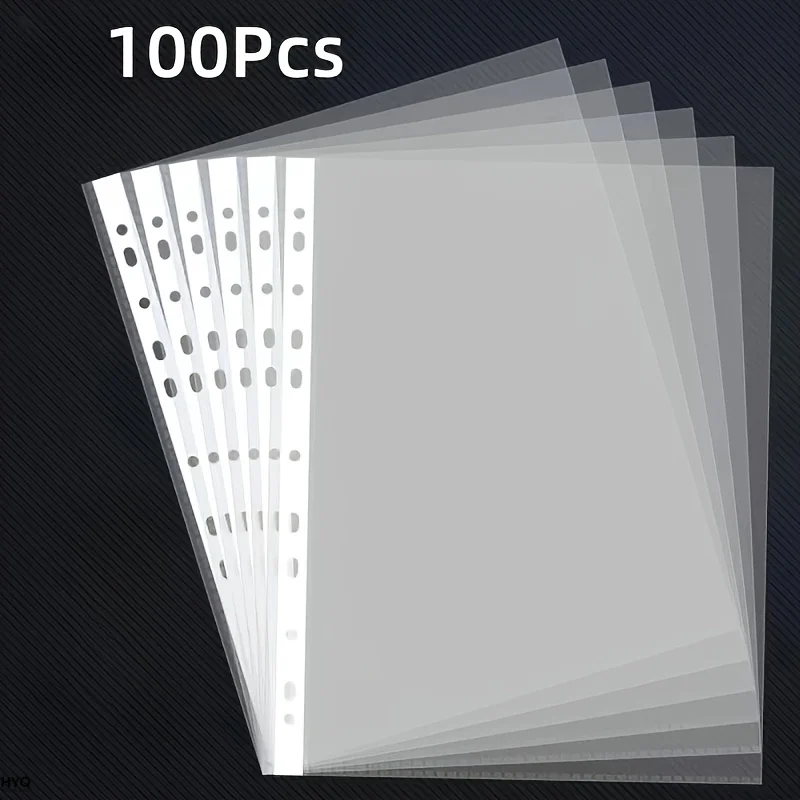 50/100pcs Clear A4 Plastic File Folders - 11-Hole 3-Ring Binder Compatible, Durable PP Document Sleeves for Office, School, Home 1
