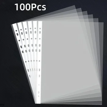 50/100 Pezzi Cartelle Trasparenti A4 in Plastica - Compatibili con Raccoglitori a 3 Anelli a 11 Fori, Buste Portadocumenti Durevoli in PP per Ufficio, Scuola, Casa