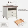 24'' Farmhouse End Table w/4 Solid Wood Feet, Large 2 Drawers Wide Sofa Side Table with Charging Station, Tall Rustic Wood 2