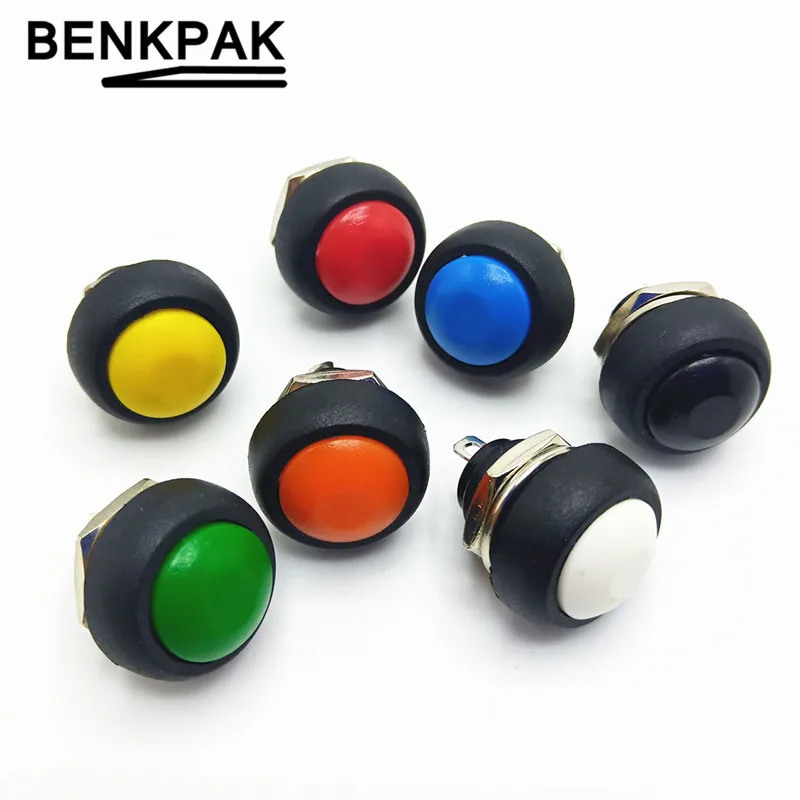 12mm Red Yellow Blue Green White Black Orange Round Momentary Pushbutton Switch 