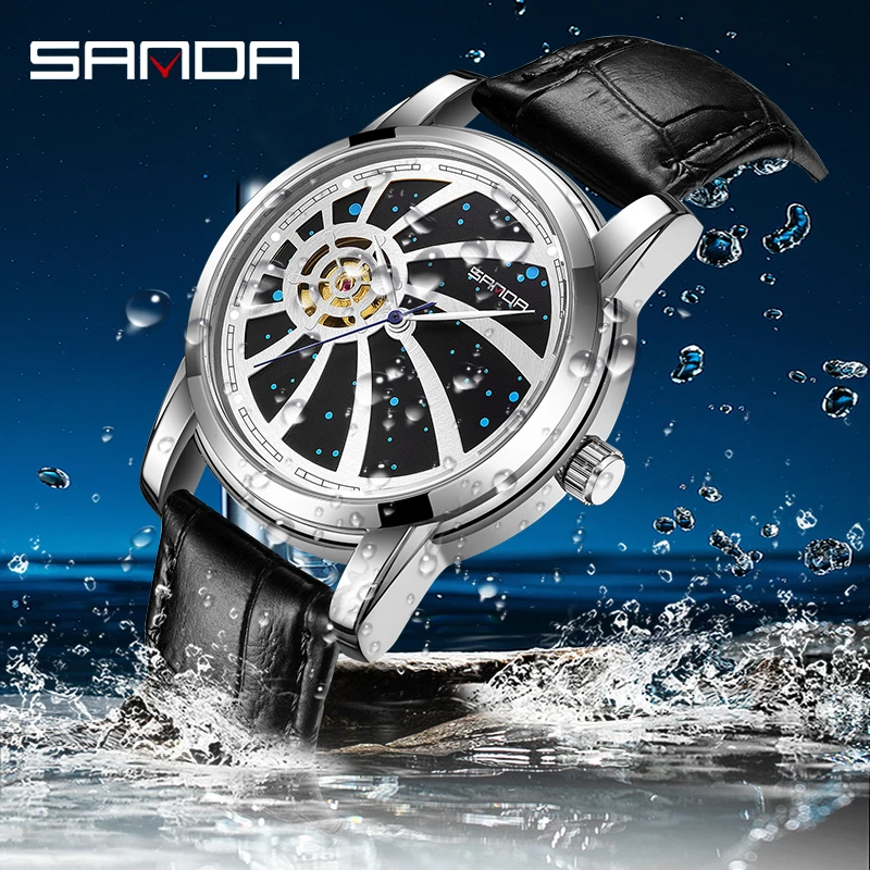 2023SANDA New Trend Men's Watch Fashion Luminous Waterproof Automatic Mechanical Watch Luxury Personality Religio Masculino 7004 men s leather belt luxury brand personality automatic buckle business casual belt simple fashion matching suit casual wear belt