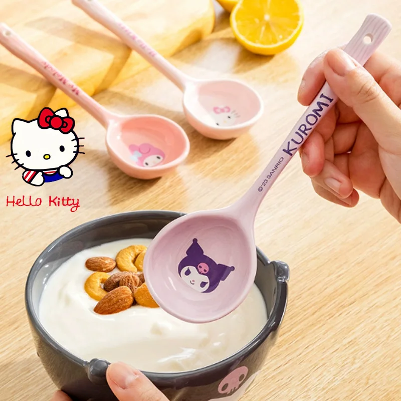 산리오 헬로 키티 세라믹 긴 손잡이 수프 스푼, 카와이 멜로디 시나모롤 아이스크림 디저트 스푼, 주방 용품 