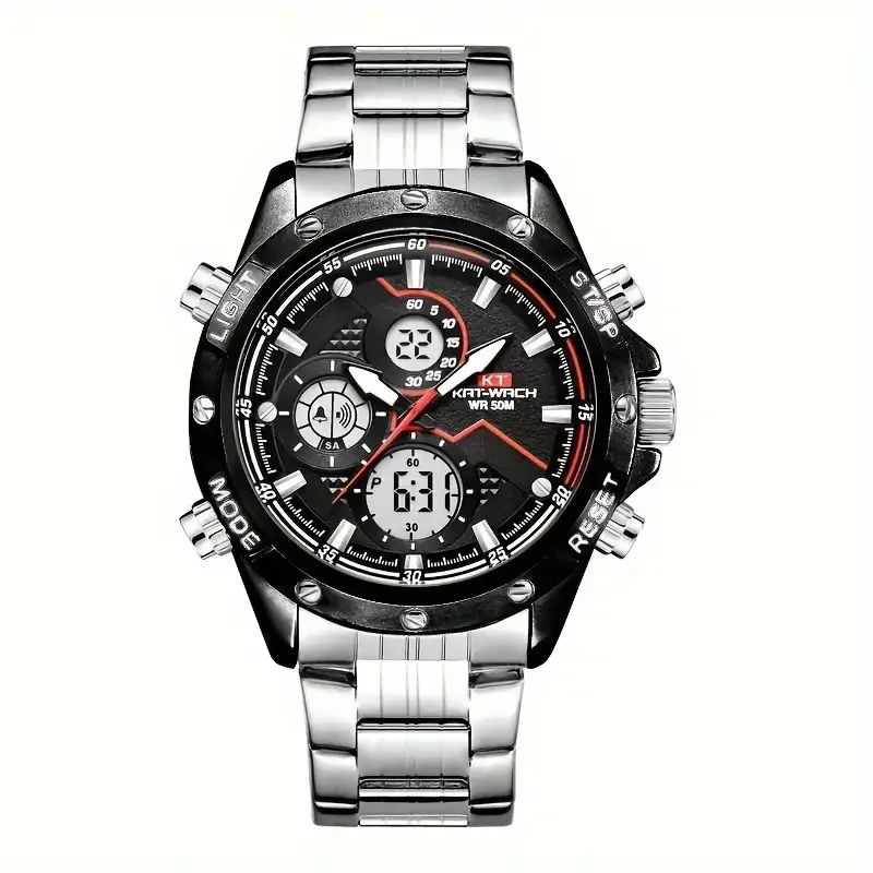 Double Time Luminous Light Watch Running Stopwatch Time Dual Display Alloy Shell Week Alarm Clock Sports