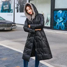 

High Quality Genuine Leather Hooded Down Jacket Women's Long Mink Fur Collar Sheepskin Fur Plush Thickened Overcoat 2021 New