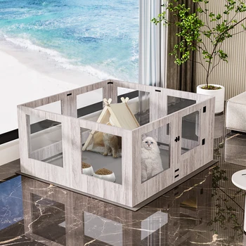 Tempered Glass Dog Puppies Playpen for Indoor Pet Whelping Pen Exercise Fence Box Cage with Waterproof Fertility Pad 1