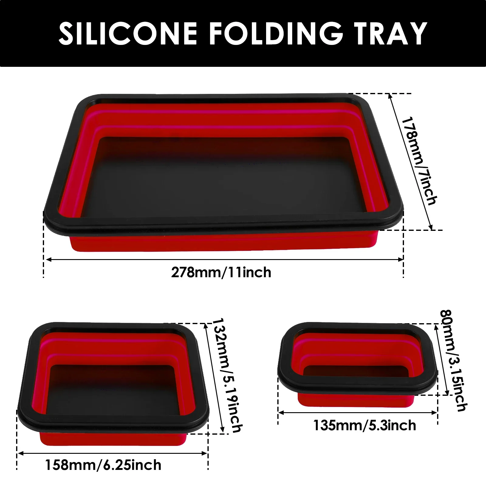 3Pcs Collapsible Magnetic Parts Tray Silicone Foldable Screw Bowl Tool Part Storage Box Plumber Carpenters Tool Organizer Tray 6