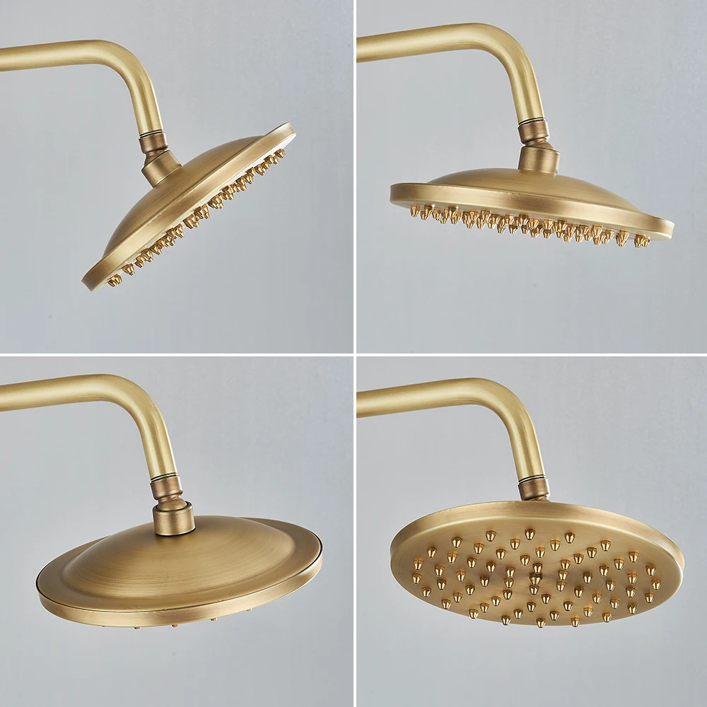 Antique Brass Bathroom Shower Set Faucet Bath Shower Mixer Tap 8" Rainfall head Bath Set Bathtub Faucet Wall Mounted