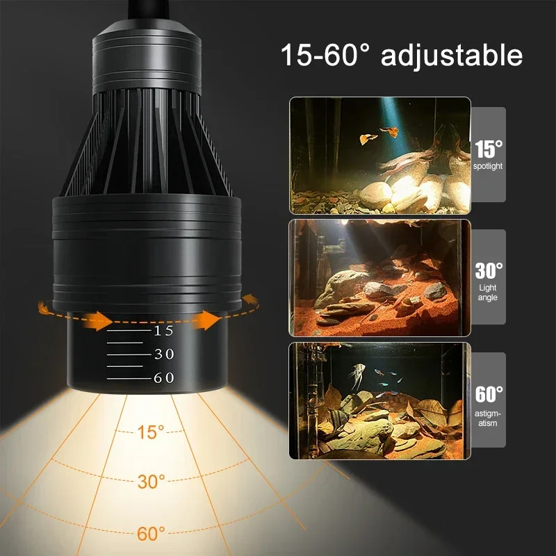 Aquarium Led Light Adjustable Focus Spotlight Plants Grow Lamp For Fish Tank Turtle Reptiles Accessories 9w 12w 15w