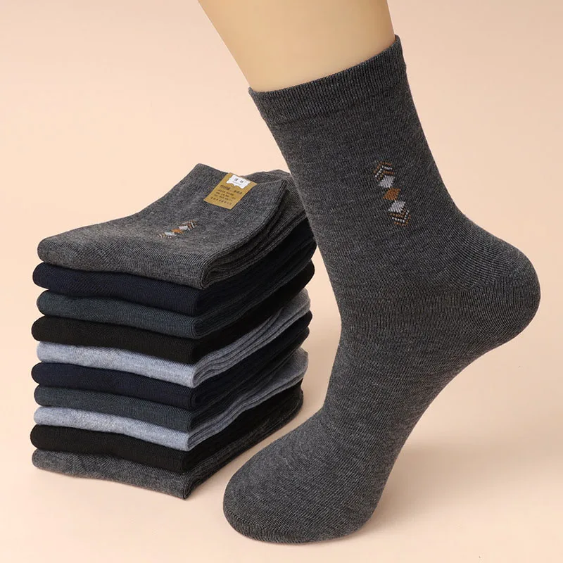 

5 Pairs/Lot Men's Fashion Thickened Socks Four Seasons Leisure Breathable Deodorant Mid Tube Cotton Socks High Quality EU 38-44