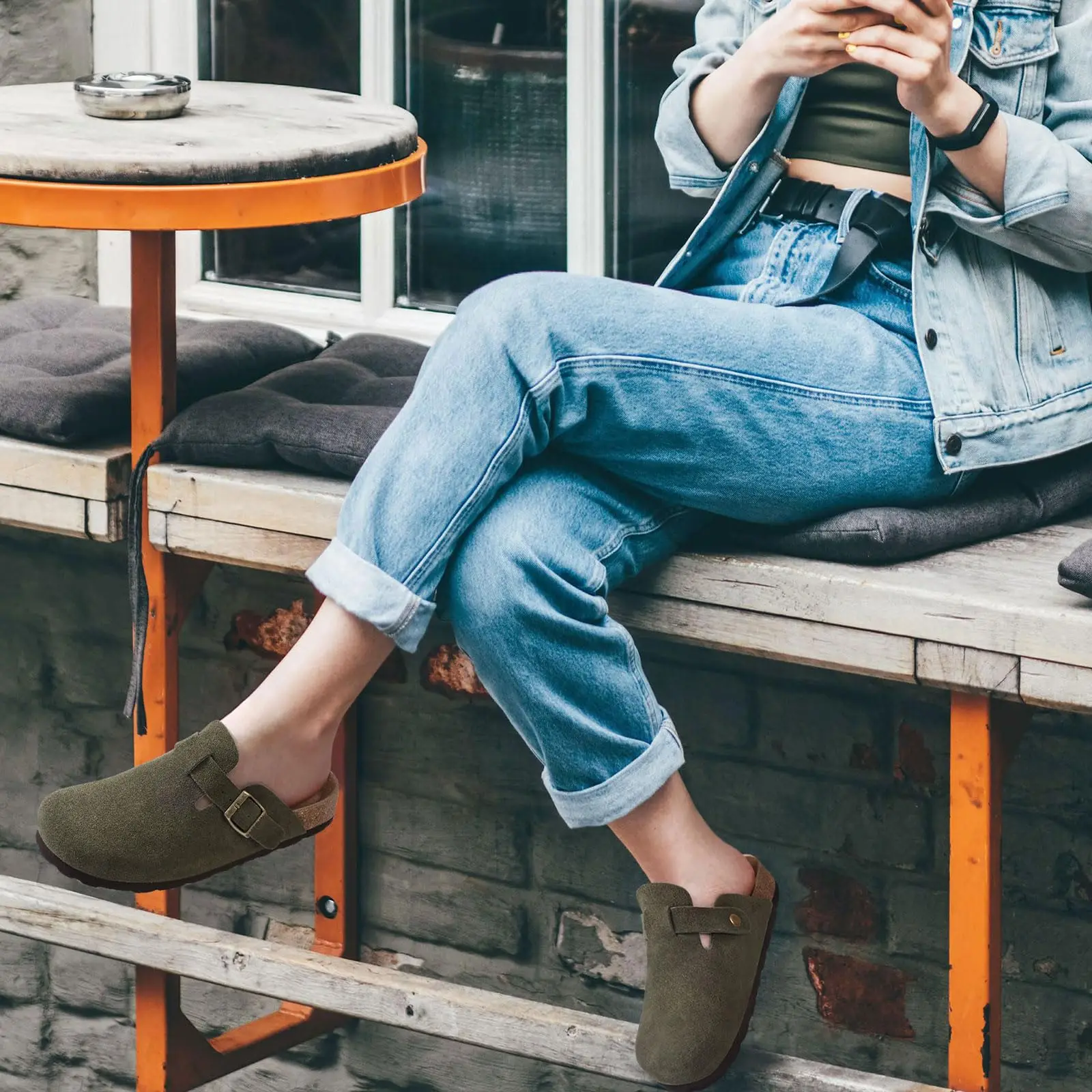 Buckle Clogs for Women Men Genuine Suede with Arch Support Soft Cork Footbed Mules Fashion Thick Beach Sandals