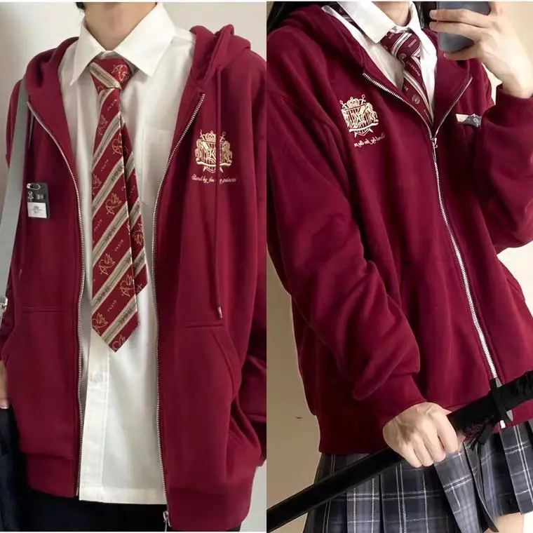 JK DK Embroidery Zipper Hoodies Women Men Spring Autumn Thin Sweatshirt