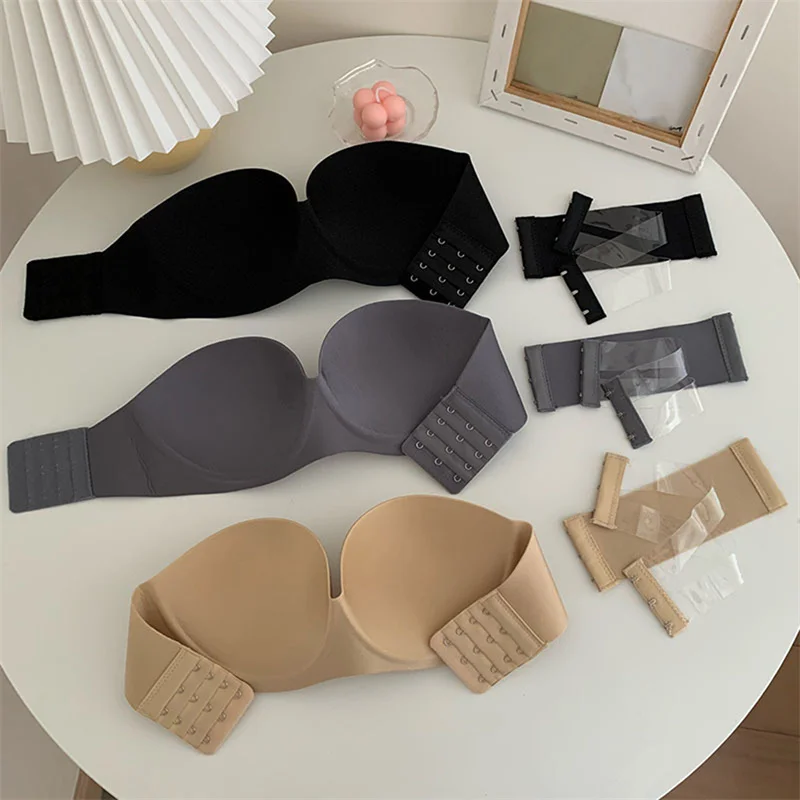 Womens Bra Strapless Invisible Sexy Bra Solid For Women Summer Non-slip Sexy Push-up Comfortable Underwear For Dress Brasieres