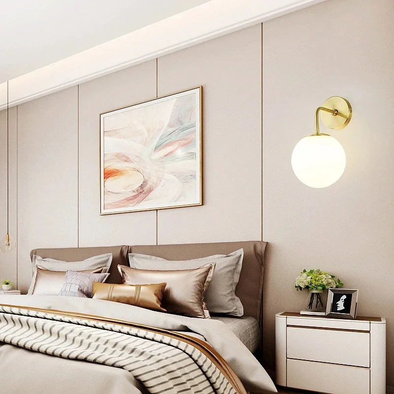 Nordic Wall lamp Golden Wall Lights With Milky Clear Special Glass Round Ball Bedside Led Lights In Bedroom
