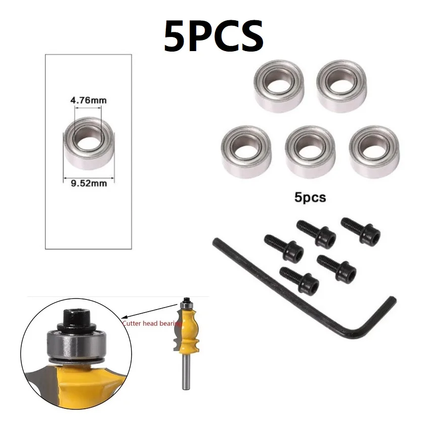 

Woodworking Milling Cutter Bearing Cutter Head Shank Bearing Accessories For Flush Trim Inner 4.76 Outer 9.52mm