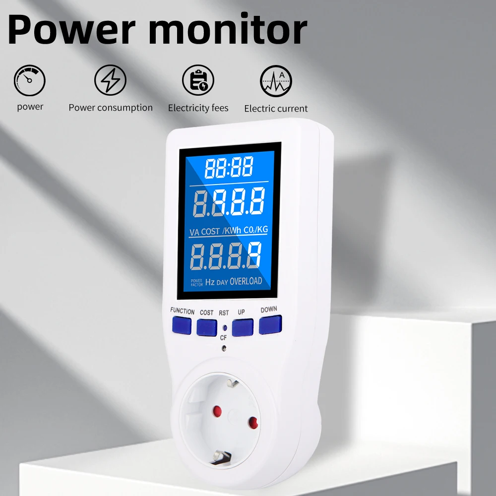 

Display Power Meter Wattmeter 110/220V AC Electricity Consumption Monitor Kwh Energy Meter EU US UK Plug Outlet Power Analyzer