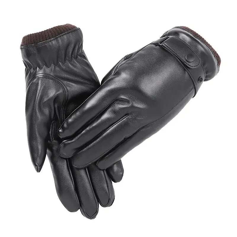 Men's Gloves Black Winter Mittens Keep Warm Touch Screen Windproof Driving Guantes Male Autumn Winter PU Leather Gloves Business