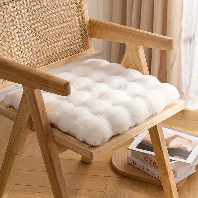 Cream White Thickened Plush Office High-end Light Luxury Imitation Rabbit Hair Buttocks Chair Cushion