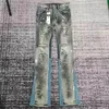 men retro dirty wash paints distressed broken patchwork slight flare jeans 1