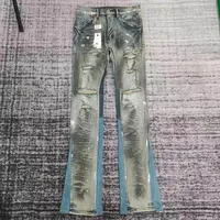 men retro dirty wash paints distressed broken patchwork slight flare jeans 1