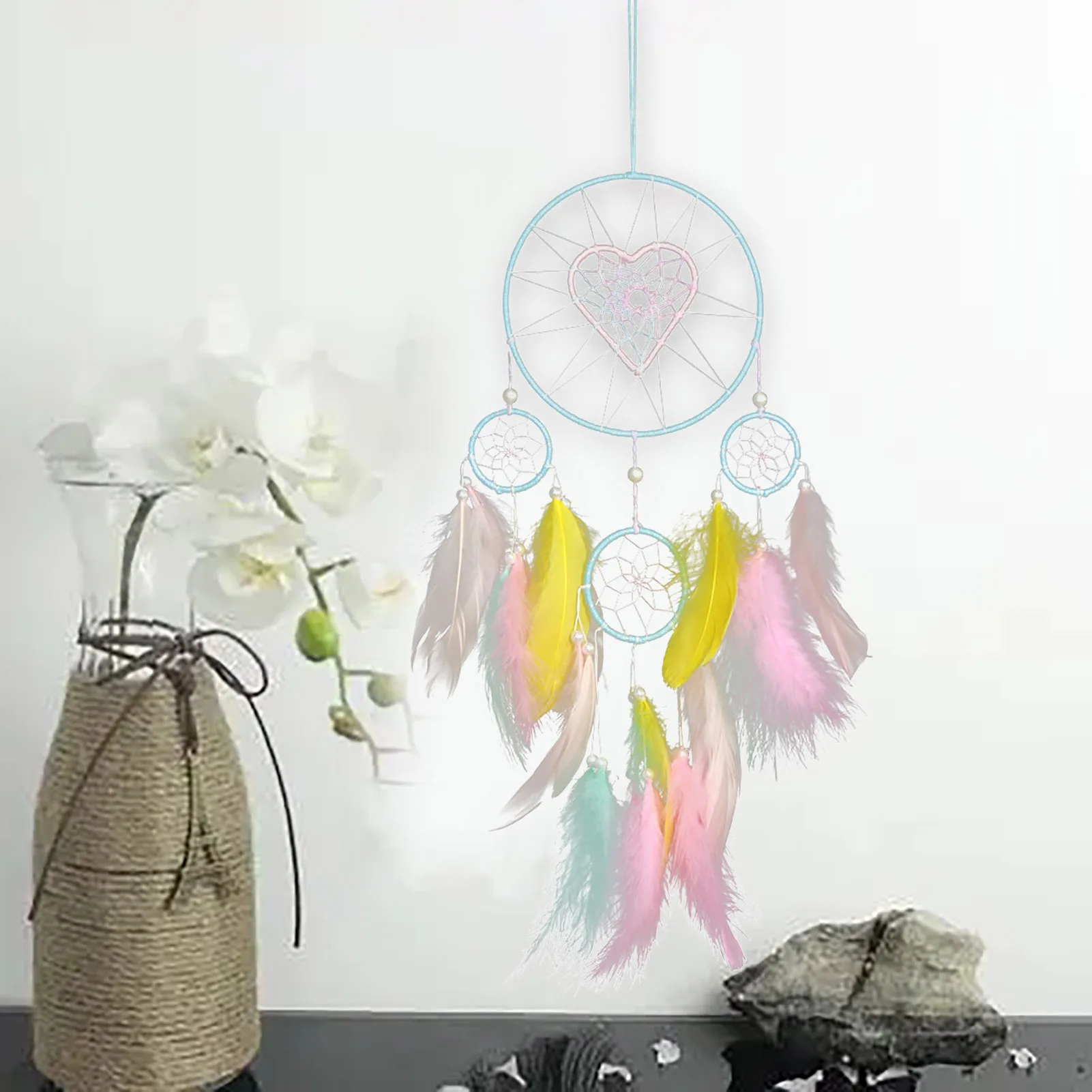 Bomen Van Leven Crystal Dream Catcher Handgemaakte Veren Dreamcatcher Muur Art Decor Healing Stone Dream Catchers Gordijnen Ornament