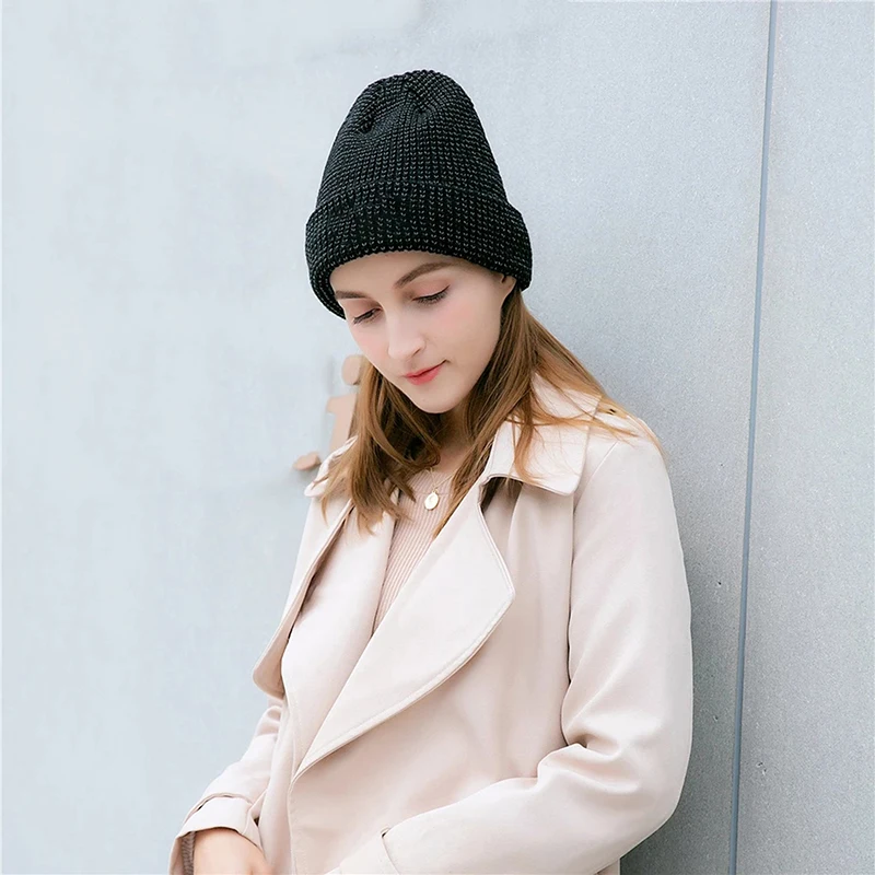 

New Reflective Beanie Hat Women Autumn Winter Cap Fashion Female Bonnet Warm Caps Brand Knitted Hats for Men 2023 Fashion New