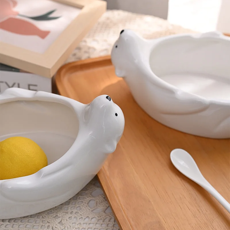 Serveware Bowl  Creative Shaped Noodles Animal Series Cute White Polar Bear Fruit Noodle Smoothie Home Decoration Large Ceramic pottery mixed-use serving bowls