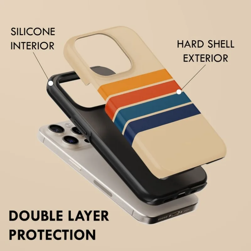 Retro Stripes Shockproof Magnetic Phone Case with Hard Acrylic Cover