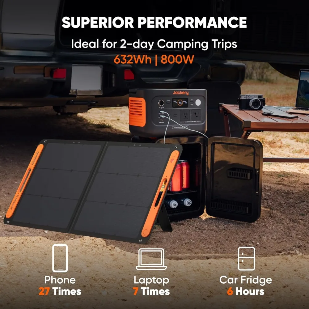 Solar Generator, Equipped with 100W Solar Panels, 632Wh LiFePO4 Battery, 800W AC 100W USB-C Output, Portable Power Station 2