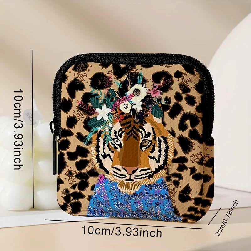 1pc Tiger pattern printing large capacity coin wallet digital printing coin wallet storage bag, ideal choice for gifts