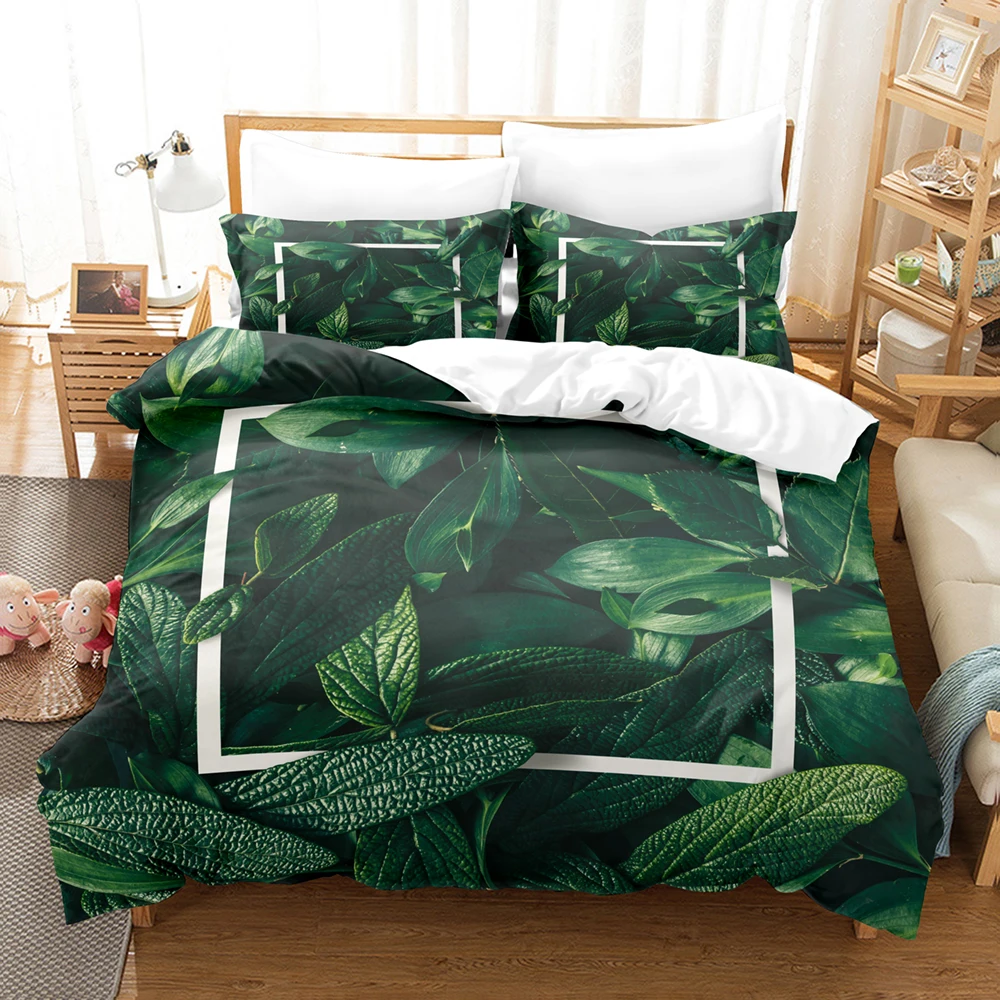 

Green Leaves 3D Print Bedding Set Adults Teens Duvet Cover Sets Comforter Twin Queen King Single Size Tropical Floral Bed Linen