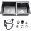 31" x 18" Black Double Bowl Kitchen Sink, Drop-in/Topmount Overmount Kitchen Sinks Basin with 304 Nano-Coated and Accessories 1