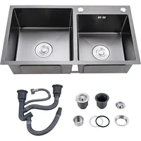 31" x 18" Black Double Bowl Kitchen Sink, Drop-in/Topmount Overmount Kitchen Sinks Basin with 304 Nano-Coated and Accessories 1