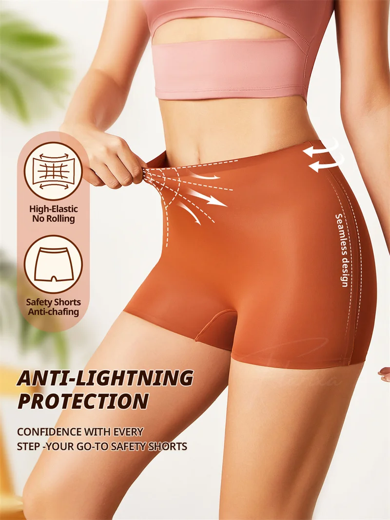 Flarixa Anti Chafing Slip Shorts Frauen Hohe Taille Sicherheit Höschen Eis Seide Horts Unter Kleid Nahtlose Sport Boxer Unterwäsche – Detail 3