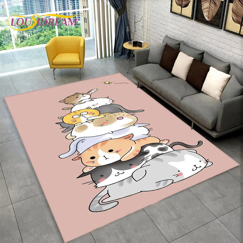 Cute Cat Cartoon Area Rug,Carpet Rug for Living Room Children\'s Bedroom Sofa Doormat Decor,Kids Play Crawling Non-slip Floor Mat