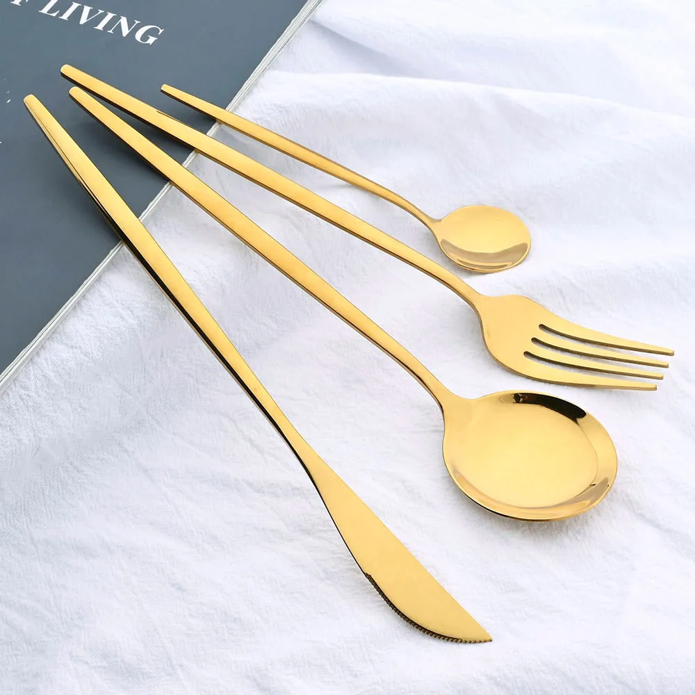 Description Picture 2 of item24Pcs Stainless Steel Cutlery Set Western Knife Fork Spoon Dinner Dinnerware Set Kitchen Mint Green Gold Flatware Tableware Set