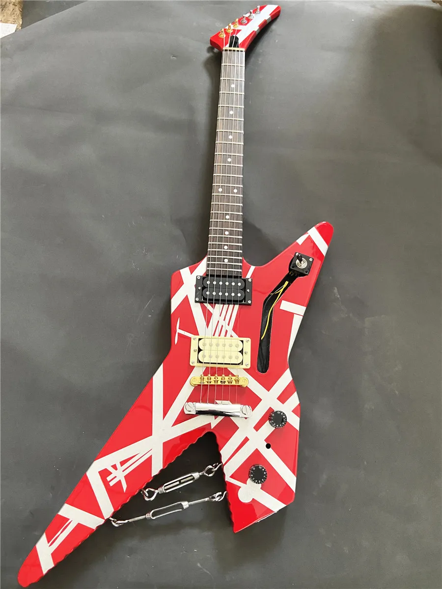 

Custom red and white strip shaped electric guitar Rose wood fingerboard mahogany body free shipping