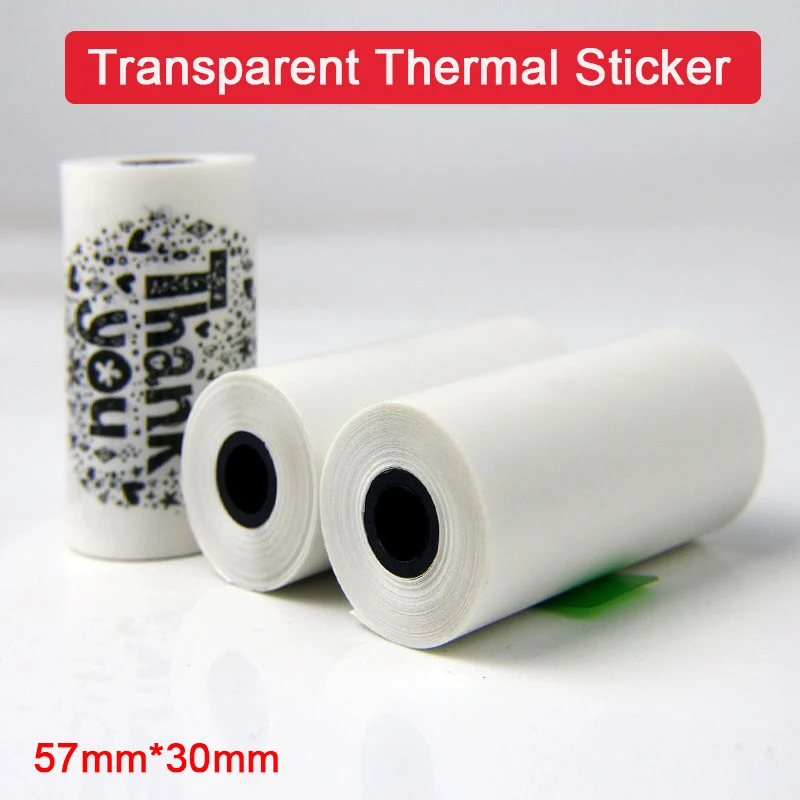 57x30 Transparent Thermal Sticker Lable Paper Scratch Proof Long Storage For Meow Printer 3 Rolls Per Pack