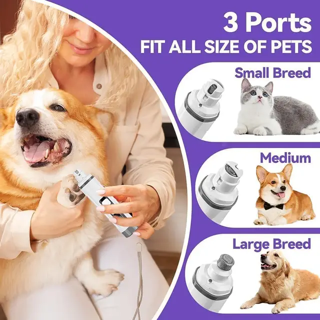 Dog Nail Grinder Quiet- Ultra-Quiet Dog & Cat Nail Grinder with LED Light & Battery Display & Upgrade Grinding Head - Painless N 3